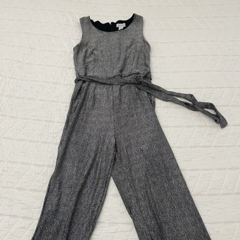 Nicole Miller Metallic Black Silver Sleeveless Wide-Leg Jumpsuit Belted Size M